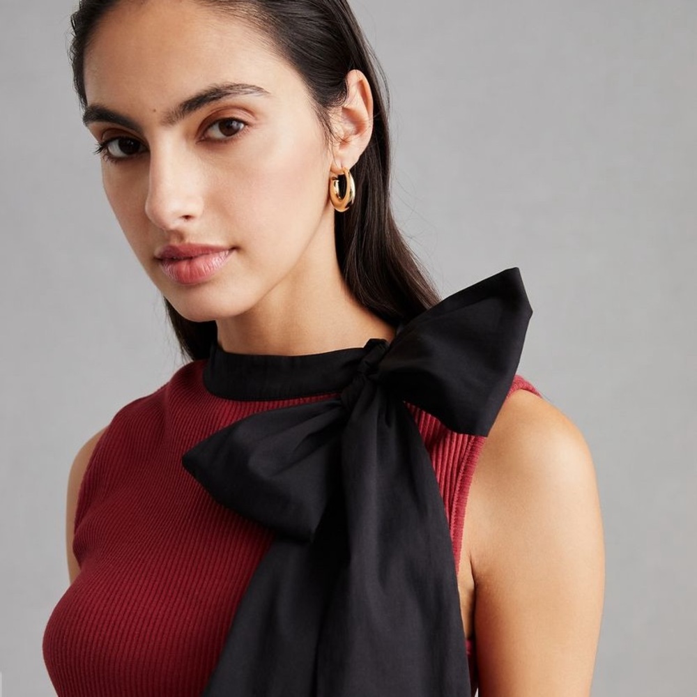 Dolan Tie Neck Ribbed Shell Blouse - Picture 11 of 11